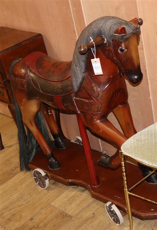 A painted wood childs horse W.103cm